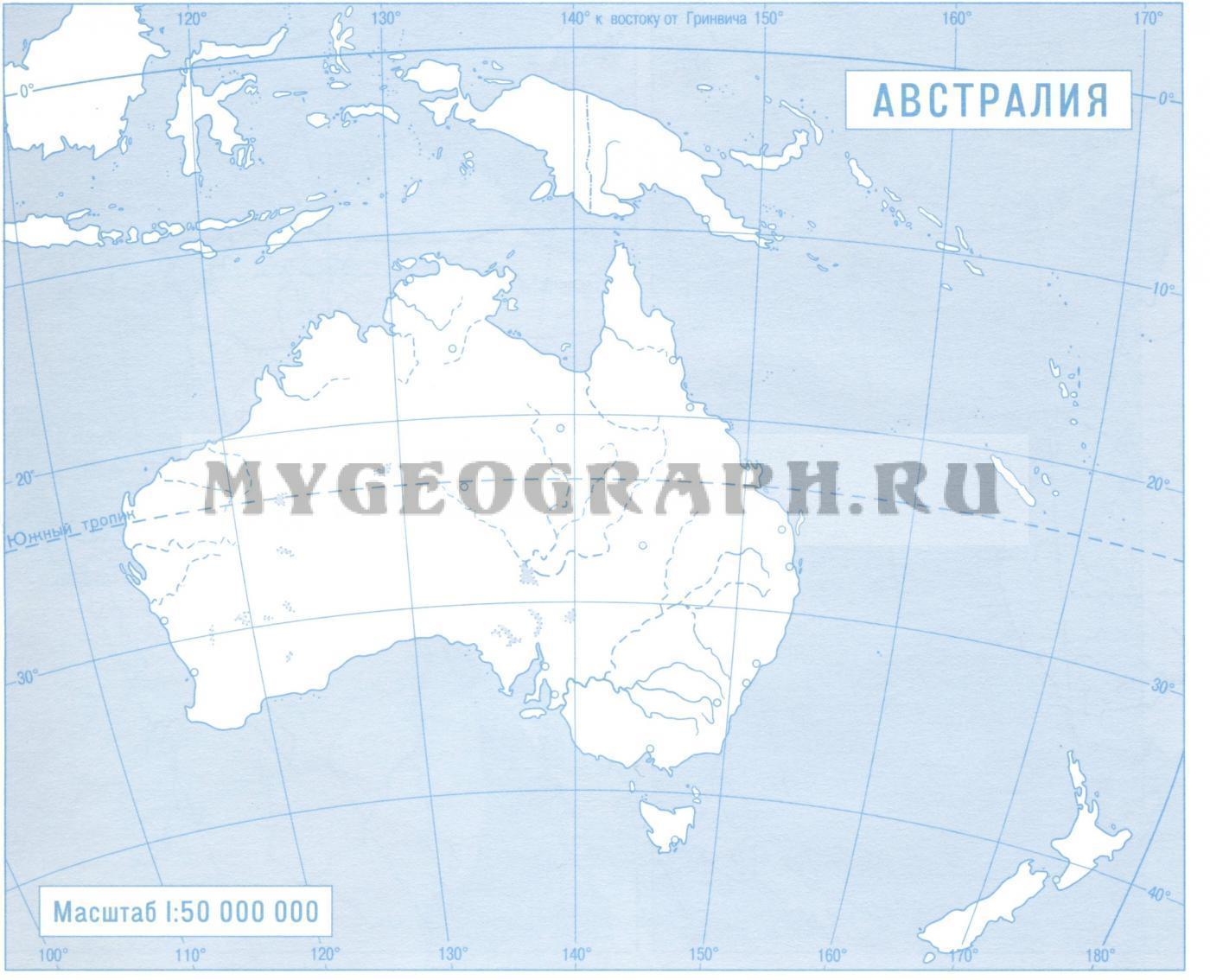 Географическая контурная карта австралии