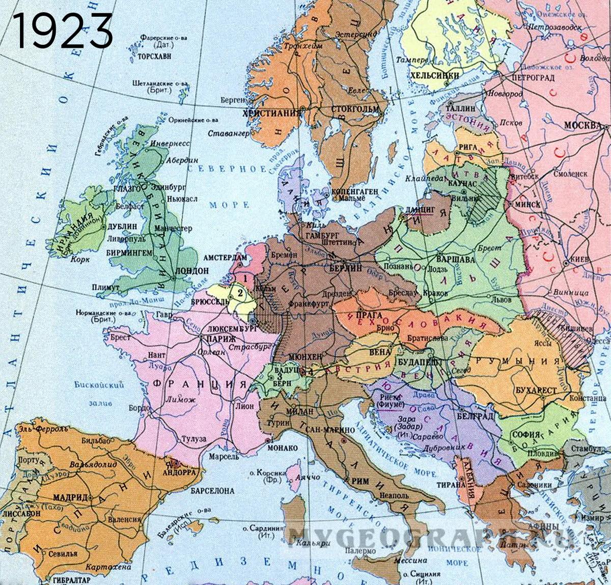 Политическая карта Европы до Первой мировой войны и после Первой мировойвойны – MyGeograph.ru
